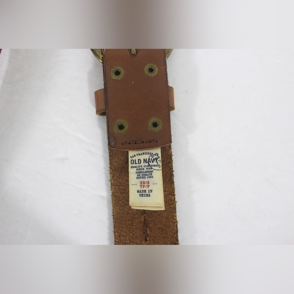 Vintage Wide Tan Leather Belt Metal Studs Embellishments Brass Buckle Topstitch - Picture 8 of 8